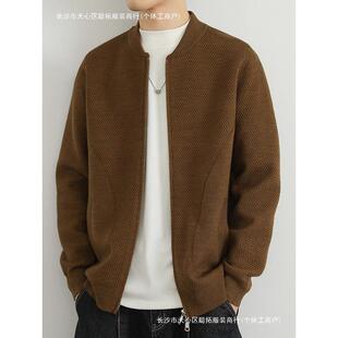针织开衫外套男春秋季线衣夹克男宽松休闲重磅毛衫棒球服