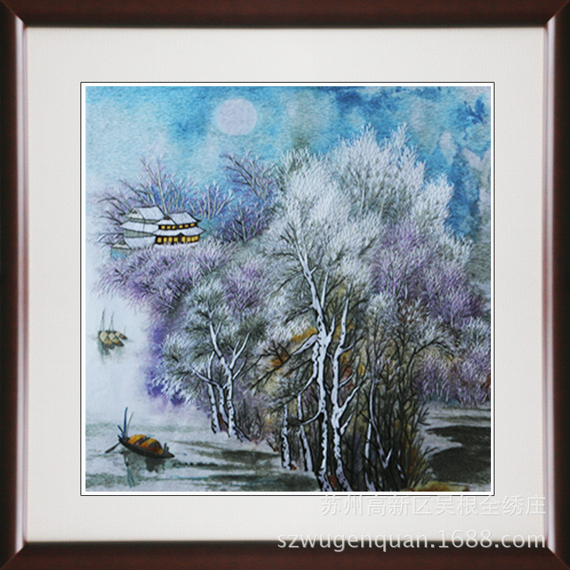 苏绣客厅书房成品装饰画苏州手工刺绣家居风景画工艺品挂画