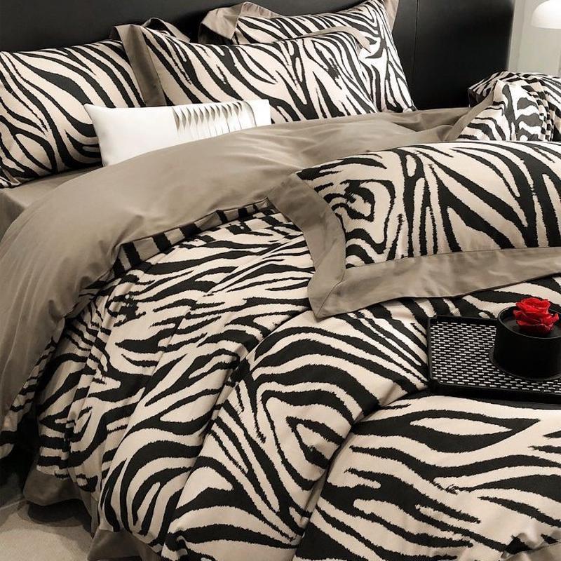 轻奢风复古支磨毛床上四件套100豹纹长绒棉全棉秋冬加厚贡缎床品