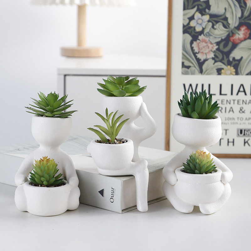 多肉陶瓷花盆绿植小盆栽办公室创意桌面装饰摆件仿小人物酒店