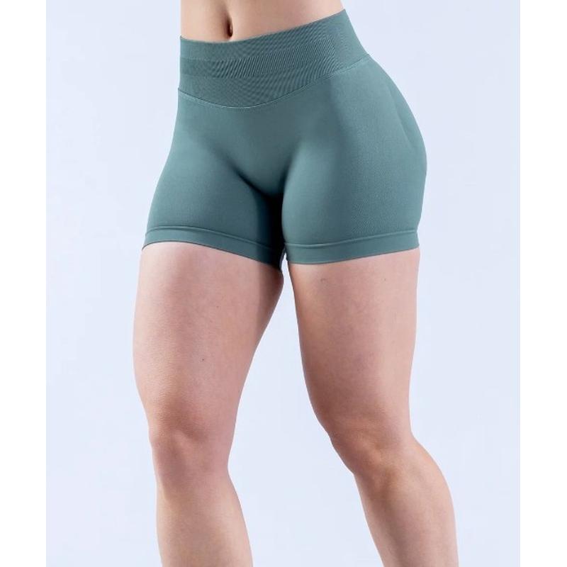 dfyne高弹三段锦纶消光腰抽褶提臀无缝低腰三分裤健身瑜伽裤