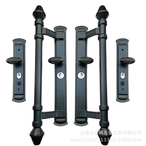 梅兰竹菊豪华防盗大门拉手红古铜灰色双开门把手别墅入户门锁加厚