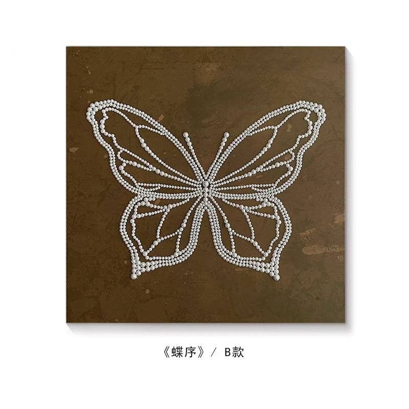 成品法式中古风蝴蝶珍珠手工装饰画玄关餐边柜客厅高级感小众艺术