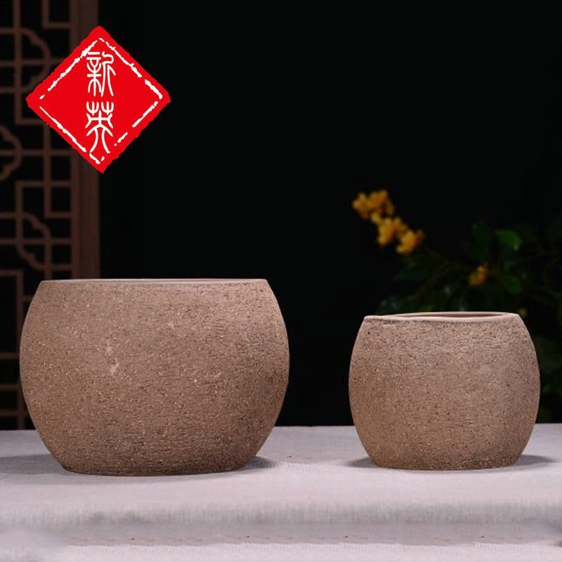 宜兴紫砂欧美绿植复古花盆粗陶素陶浪漫田园幽静拉毛紫砂透气特大