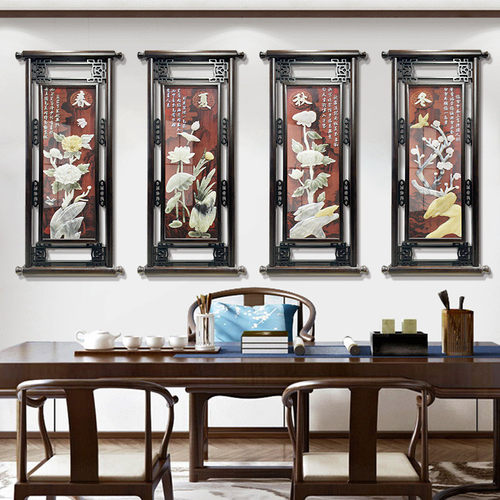 春夏秋冬挂画中式客厅沙发背景墙装饰画餐厅墙面装饰玉雕四联壁画