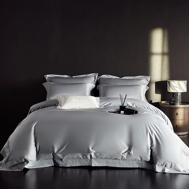 高级感轻奢100s天丝棉四件套纯色简约被套床单样板间裸睡床上用品