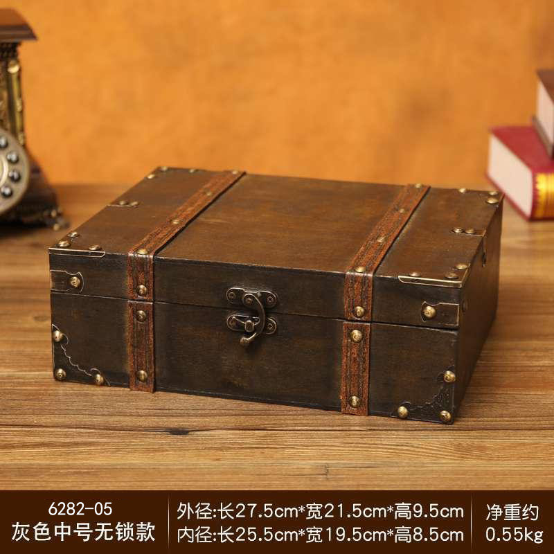1z5x复古小盒子收纳盒桌面木盒欧式木质信件盒子带锁密室仿古风密