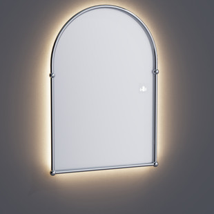 m3no批发美景复古法式 拱形智能浴室镜金色卫生间挂墙发光镜子黄铜