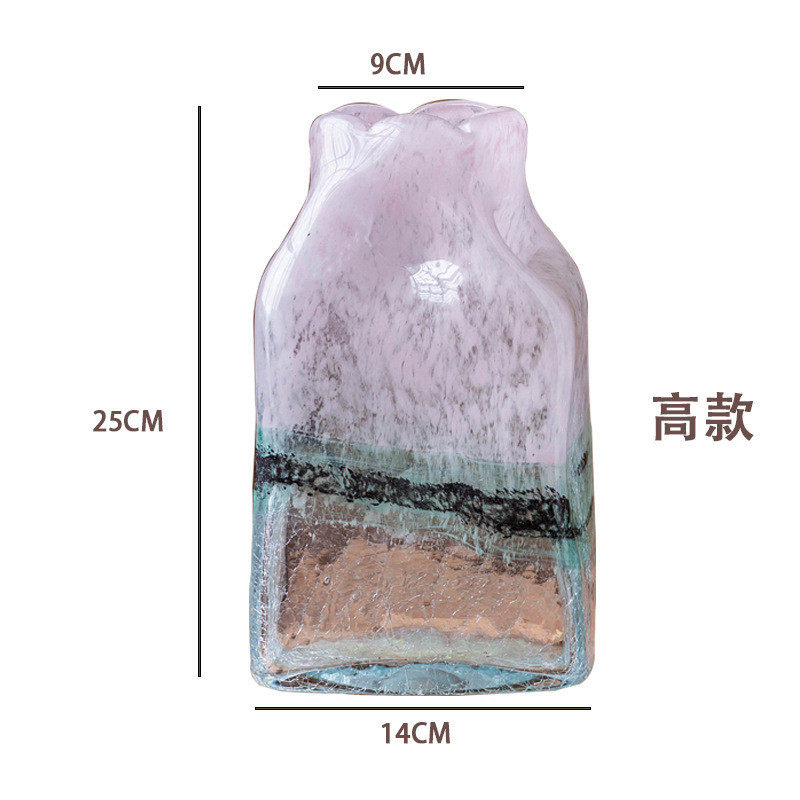插花吹制轻奢玻璃花瓶客厅餐桌桌面装饰摆件中式假花手工花器摆设
