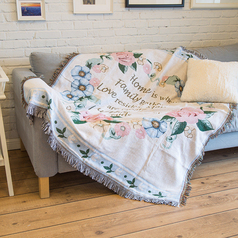 jih3美式花鸟沙发巾中式套线毯全包单人欧式田园盖布罩全盖复古垫