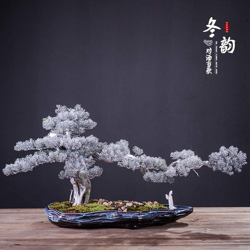 新中式枯山水禅意摆件创意假山陶瓷客厅微景观家居酒店玄关柜盆栽