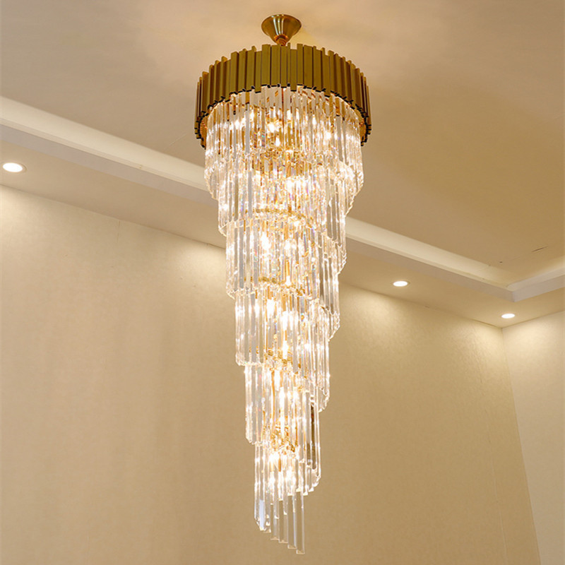 复式楼水晶客厅大吊灯别墅轻奢豪华大气中空楼梯现代简约长吊灯