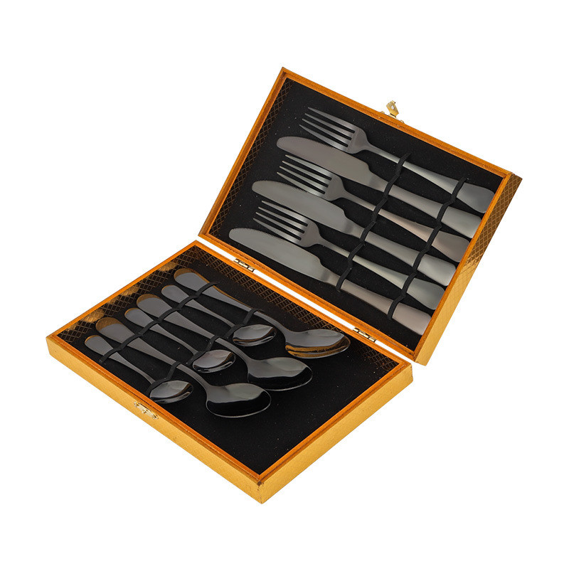 爆主件1010不锈钢餐具24件套木盒西餐具刀叉勺四款套装