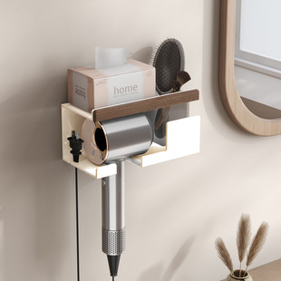 奶油铝吹风机置物架免打孔太空风挂架壁挂式电吹风收纳架带置物桶