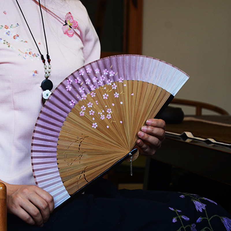 夏季古风折扇男女便携折叠扇子中国风舞蹈和风小真丝布竹工艺扇