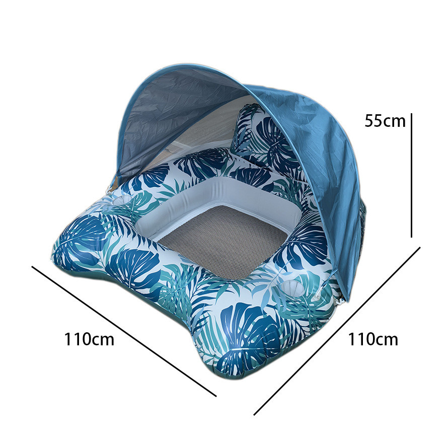 充气双人浮床水上浮排日光浴晒黑池戏水滑水道遮阳罩躺椅成人座圈