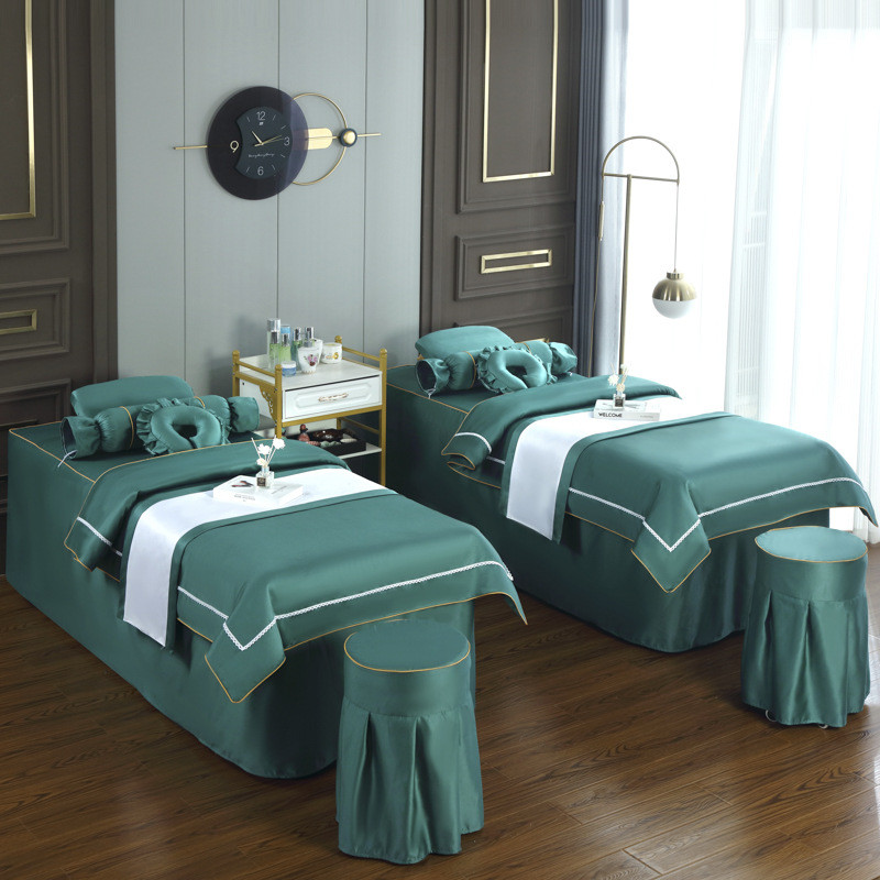 cbha新款十美段天丝美容床罩四件套欧式美容院洗头推拿床按摩床套