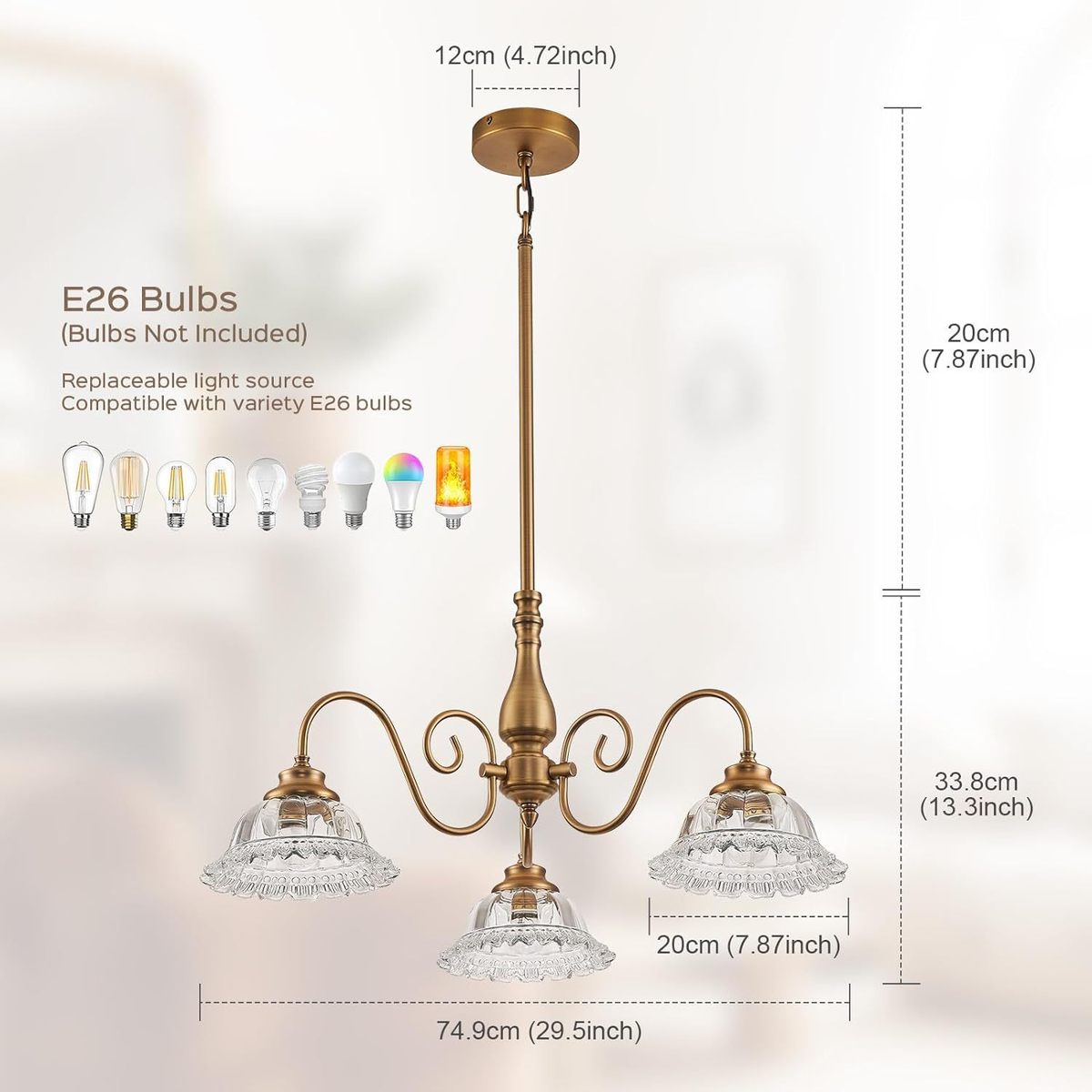 美式多头铜色吊灯简约花蝶玻璃黄餐厅卧室复古水晶玻璃灯罩吊灯