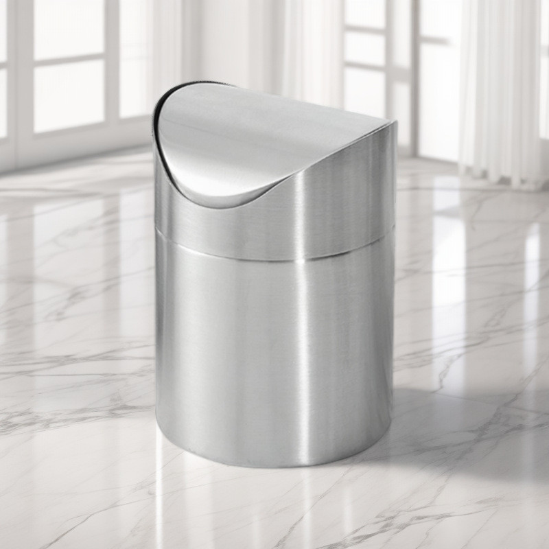 卧室304不锈钢桌面垃圾桶mini小型翻盖圆筒高颜值家用废纸桶摇盖