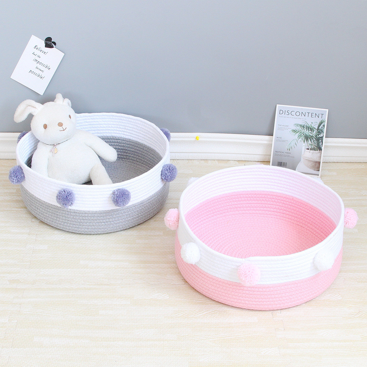 手工编织棉绳猫窝夏季宠物床大号毛球球四季通用可爱圆形猫咪床