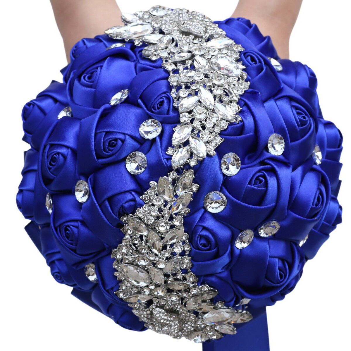 鼠尾草色新娘手捧花婚礼钻手捧花束镶缎带手捧花婚庆用品w445