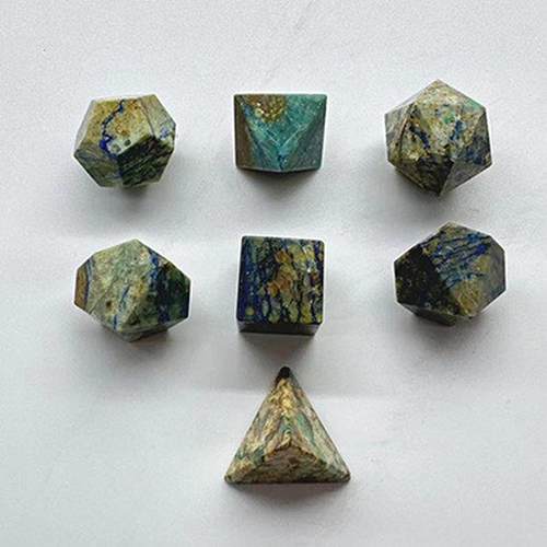 热销厂家批发半宝石蓝铜矿宝石骰子多面件套骰子骰子7数字装加工