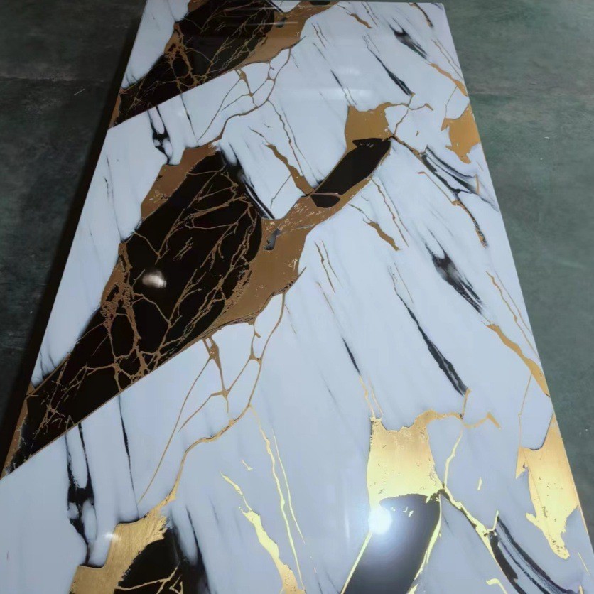 仿大理石板石塑uv板材厂家护墙板快装背景板免漆墙板镜面pvc高光