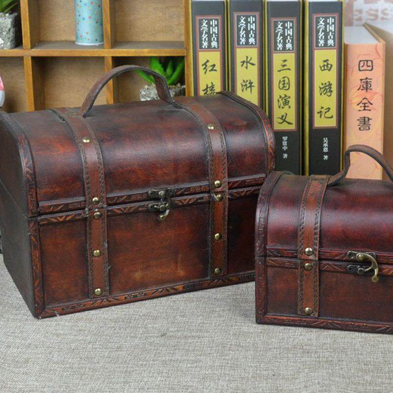 二件套仿古箱复古木箱创意家居老式箱子百宝箱收纳摄影道具装饰