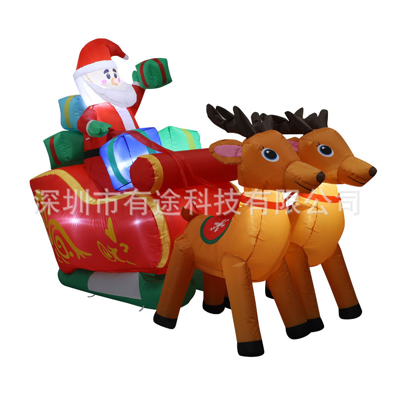 圣诞节气模6ft充气圣诞老人装饰品圣诞气模小鹿拉雪橇气模