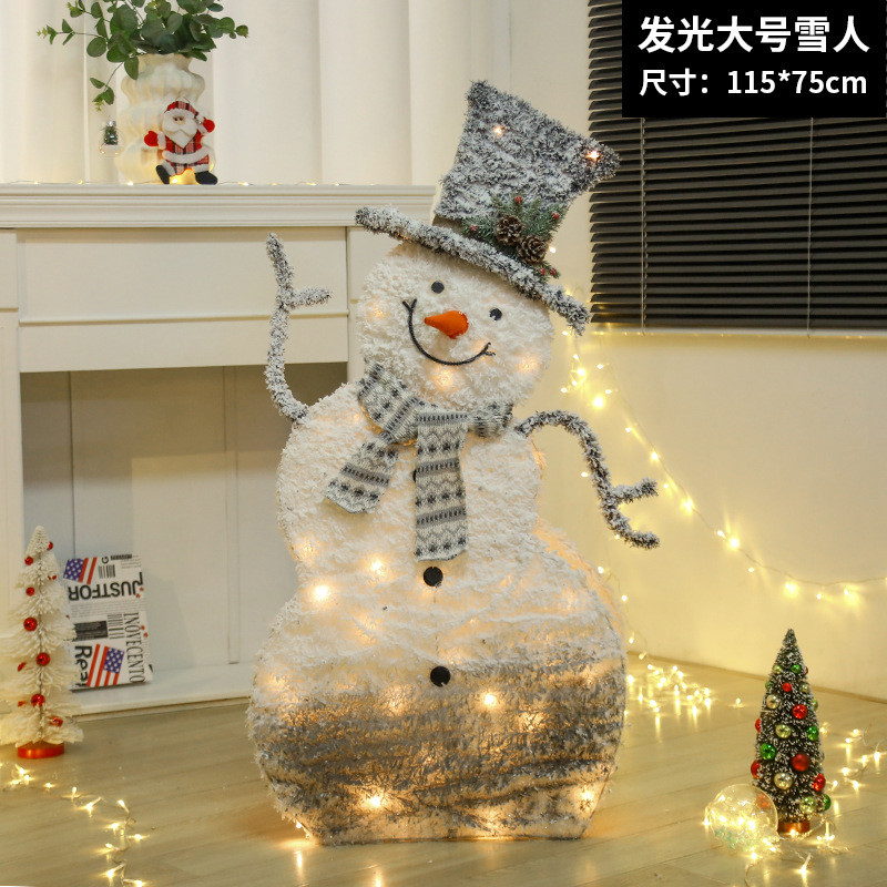 圣诞节发光绒植白色雪人橱窗商场酒店装饰品场景布置节庆美陈摆件