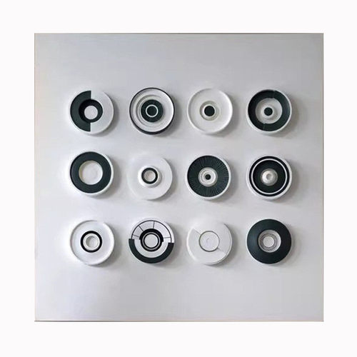 现代客厅过道雕刻装饰画黑白灰大厅墙壁画3d立体小众方形玄关挂画