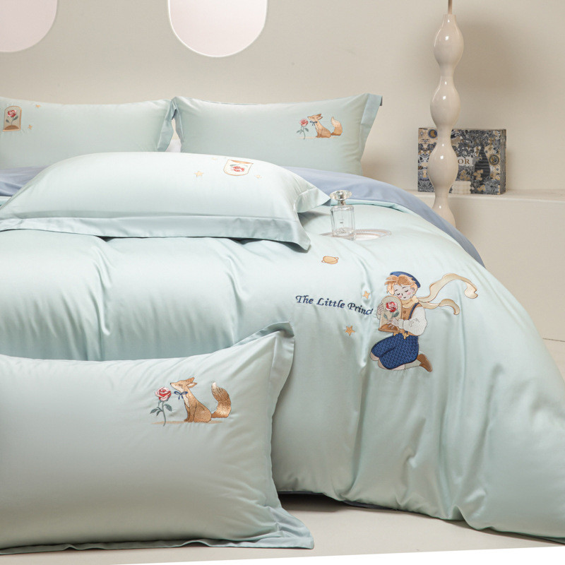 舒尊客||简约长绒棉床上四件套卡通刺绣儿童床品宿舍床单被套