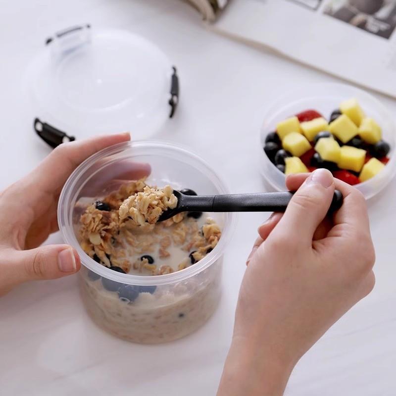便携早餐杯隔夜燕麦杯双层带盖勺麦片酸奶沙拉可微波塑料杯子外带图片