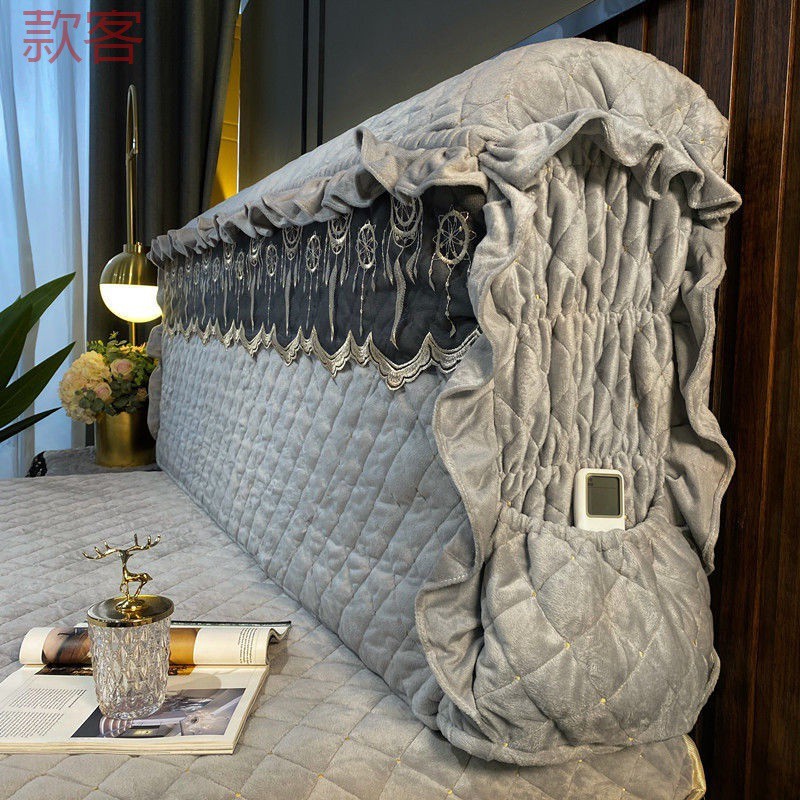 hVq水晶绒加厚床头罩套全包防撞软包欧式皮床木床头盖布保护套子