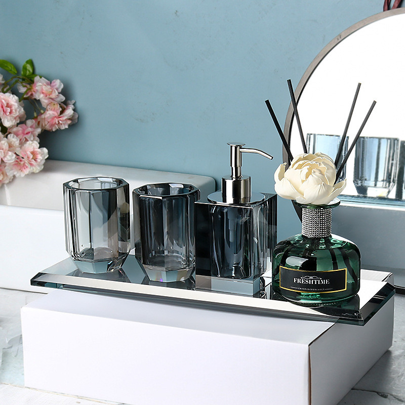 2v06水晶洗漱套装分装瓶情侣漱口刷牙杯托盘套件洗手液瓶按压轻奢
