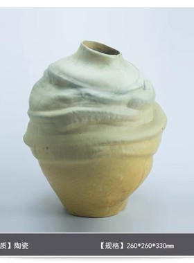 新中式侘花器别墅样板间装饰品办公桌家居陶瓷花瓶水墨画寂风摆件
