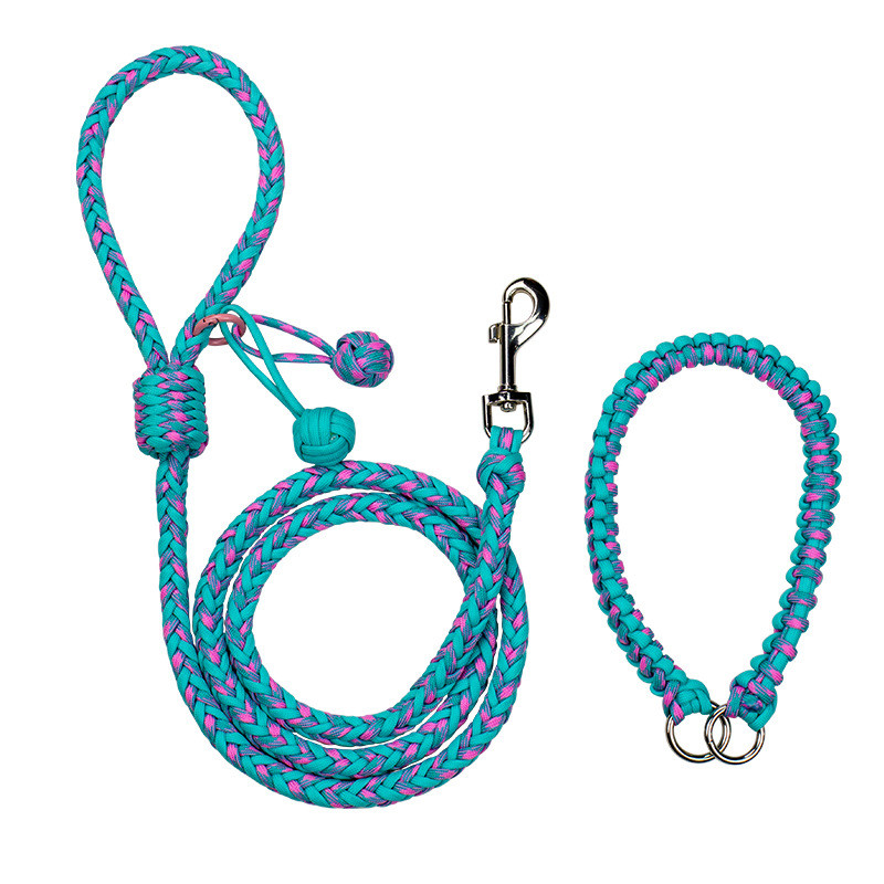 大型犬新品彩色编织狗狗宠物牵引绳小中货源项圈牵引带