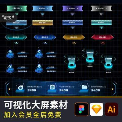数据可视化大屏组件图标2.5D底座按钮figma/sketch/ai源文件素材