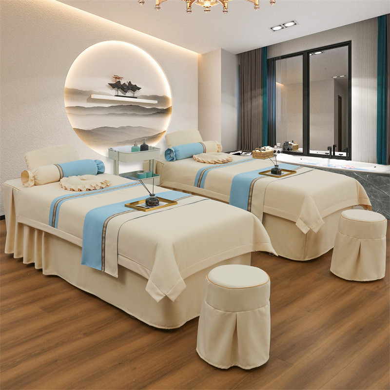 厂家批发棉麻美容床罩四件套专用美容院床罩洗头采耳医美高档床套