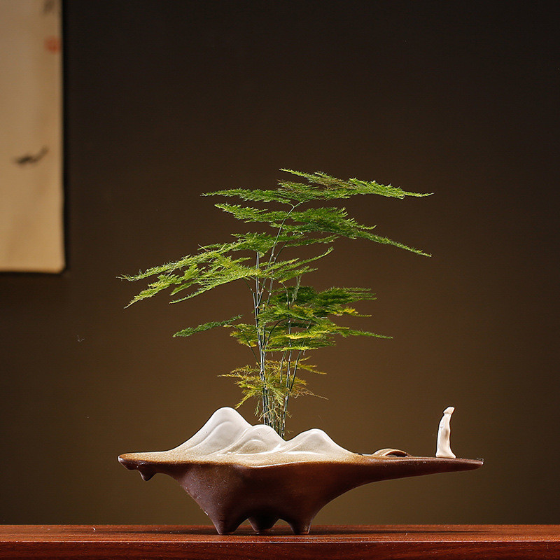 创意新中式简约复古摆件禅意陶瓷家居微景观玄关软装饰品摆设