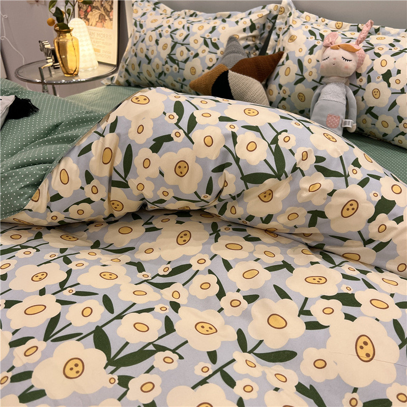 m3no批发水洗棉甜趣草莓小雏菊床上用品四件套1.5m1.8床单宿学生