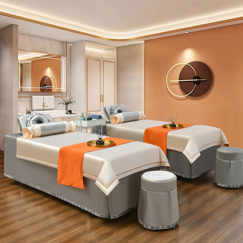 夏季冰丝美容床罩四件套纯色美容院洗头高档按摩理疗专用品床罩套