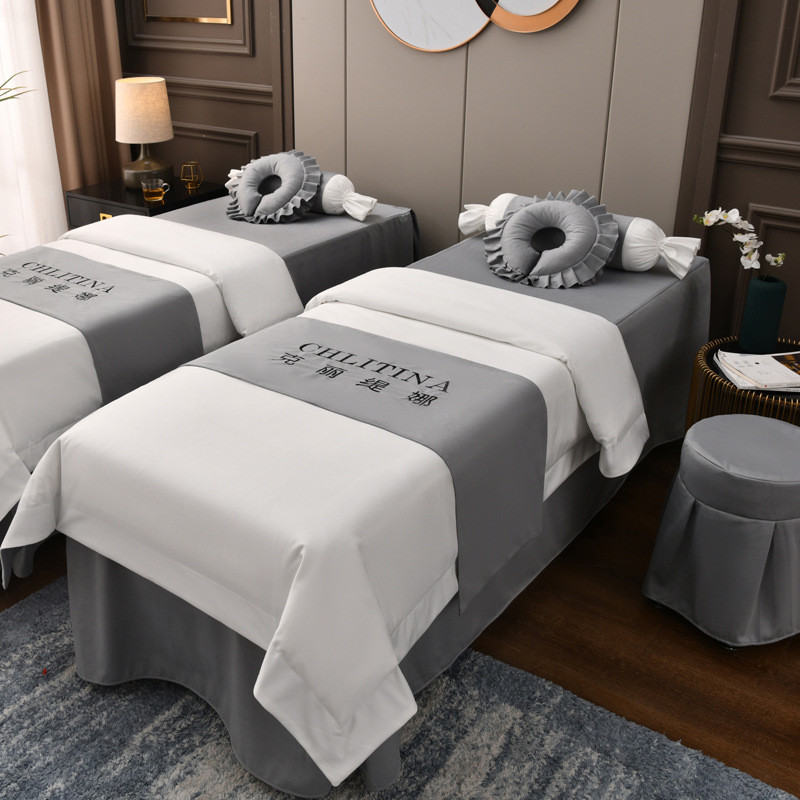 bha莫按摩床美容床罩四件套纯色美容院兰迪床品床单单件床套