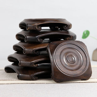 天圆地方黑檀木底座实木质工艺品摆饰茶壶香炉花盆花瓶紫砂壶底座