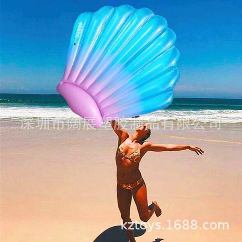 现货PVC水上充气蓝色贝壳浮排扇贝浮排水泡浮床游泳圈