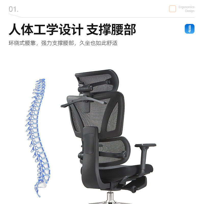 人体工学久坐护腰布舒适透气网电脑椅办公椅商务职员椅书桌椅家用