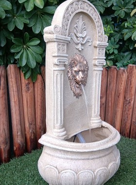 插电别墅狮子挂壁隐藏式室内款送礼园艺景观园林艺景流水喷泉-3