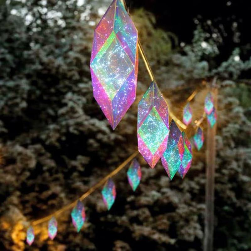 LED镭射幻彩12面钻石造型道具 圣诞节夜景布置灯饰吊饰树木挂件