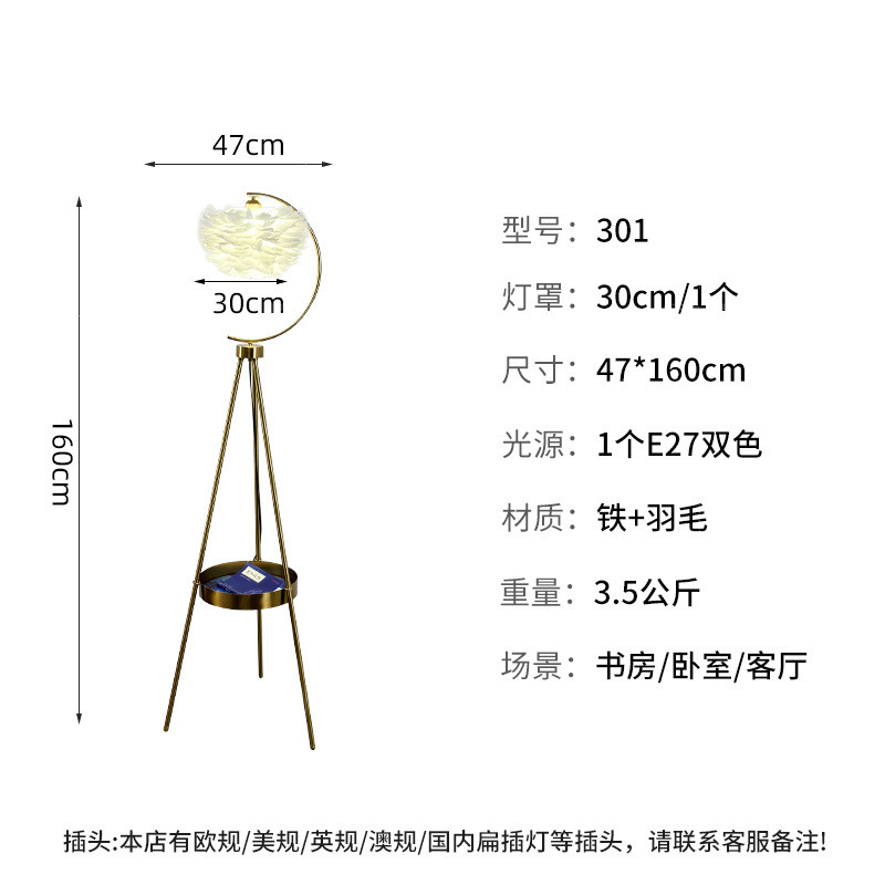落地灯客厅沙发轻奢卧室灯ins网红羽毛灯北欧家居氛围装饰落地灯