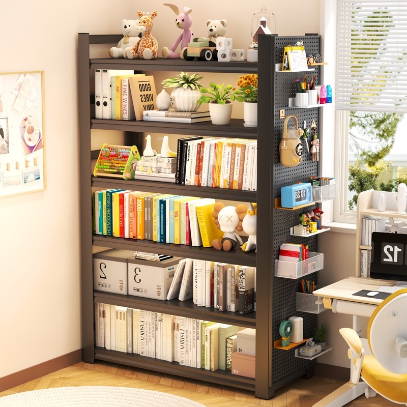 钢制图书馆书架落地置物架洞洞板儿童书柜绘本架客厅铁艺储物架子